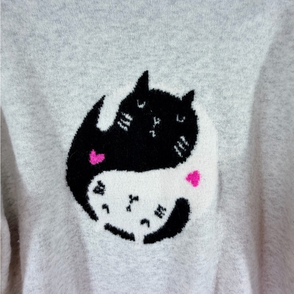 LOFT womens mock neck cat graphic sweater size large gray soft knit - Picture 6 of 8
